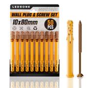 LEDSone Lot de 50 vis et chevilles (50 vis de maçonnerie, 50 boulons d'ancrage à expansion), chevilles et 10 mm x 100 mm, pour briques, béton (10mm*80mm)