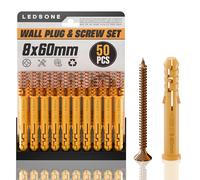 LEDSone Lot de 50 vis et chevilles (50 vis de maçonnerie, 50 boulons d'ancrage à expansion), chevilles et 10 mm x 100 mm, pour briques, béton (8mm*60mm)