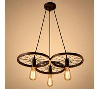 LEDSone Lustre rétro vintage à 3 lumières, plafonnier industriel, lampe à suspension en cage, lampe à roue, lumières pour bar, entrepôt, restaurant, maison et cafés (Rouge rustique)