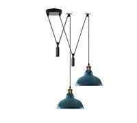 LEDSone Plafonnier à 2 têtes en forme d'araignée, abat-jour en métal de 29 cm, cordon réglable de 195 cm, culot d'ampoule Edison 60 W E27 vintage, éclairage rétro industriel (Bleu cyan)