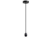 LEDSone Plafonnier industriel noir, douille métallique à vis E26/E27 avec anneau de verrouillage pour abat-jour, câble flexible tressé réglable de 100 cm | Rosace Noir (sans ampoule)
