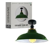 LEDSone Plafonnier industriel vintage semi-encastré en métal avec abat-jour incurvé vert E27 pour salon, chambre, cuisine, décoration d'intérieur