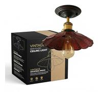 LEDSone Plafonnier industriel vintage semi-encastré, plafonnier en métal en forme de parapluie rustique, abat-jour rouge pour salon, décoration intérieure, base E27
