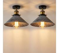 LEDSone Plafonnier semi-encastré de 22 cm, abat-jour en métal, luminaire industriel facile à installer, idéal pour une cuisine, un salon, une chambre ou un couloir. (Argent brossé)