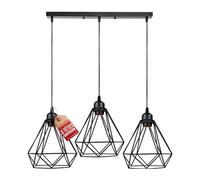 LEDSone Plafonnier vintage rétro à 3 lampes, abat-jour cage en fil de fer diamanté, douille E27 (Bleu) (Noir)