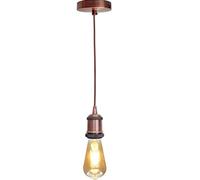 LEDSone Suspension vintage 1m raccord moderne style industriel rétro lampe E27 support en cuivre marron flex tressé rond rosace de plafond en cuivre