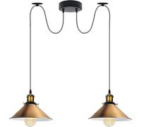 LEDSone Suspension vintage à 2 têtes d'araignée -2 m Réglable Plafonnier - En métal - Abat-jour rétro industriel - Avec support e27 pour Chambre Salon et Cuisine (Laiton jaune)