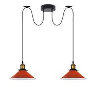 LEDSone Suspension vintage à 2 têtes d'araignée - En métal - Réglable en hauteur - Abat-jour cône rétro industriel - Lustre de plafond - Avec culot E27 (cuivre brossé - 1) (orange)