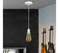 LEDSone Suspension vintage style industriel moderne rétro E27 support blanc rond tressé flexible noir et blanc, rose de plafond blanche, 1 m