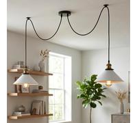 LEDSone Vintage 2-Têtes Lumière Lampe Araignée Suspension Réglable en Hauteur Abat-Jour Cône Métallique Rétro Industriel Plafonnier avec Douille E27 (Cuivre Brossé-1) (Blanc)