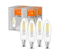 LEDVANCE Ampoule LED intelligente avec Wifi, culot E14, gradable, blanc chaud (2700K), forme de bougie, filament clair, remplacement de 40W, contrôlable avec Alexa, Google et App, paquet de 4