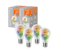 LEDVANCE Ampoule LED SMART WIFI, transparente, 4,8W, 470lm, forme classique culot E27, multi couleurs et lumière blanche, dimmable, application ou commande vocale, longue durée de vie, Paquet de 4