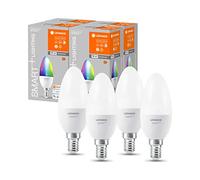 LEDVANCE Lampe LED intelligente avec technologie WiFi, douille E14, dimmable, couleur de la lumière variable (2700-6500K), couleurs RVB modifiables, remplacement 40W, bougie SMART+ WiFi, paquet de 4