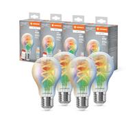 LEDVANCE SMART+ MATT LED lampe, compatible avec Google, Alexa, Apple, Glass Blanc, 4,8W, 470LM, E27, Couleur Lumière et Lumière blanche, avec Vocal Control, jusqu'à 15 000 HRs, 4-Pack