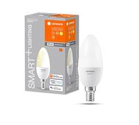LEDVANCE SMART+ WIFI LED lamp, frosted look, 4.9W, 470lm, candle shape (Classic B), E14 base, warm white light at 2700K, dimmable, app or voice control, life of up to 20,000 hours