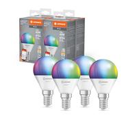 LEDVANCE SMART+ WIFI LED lamp, frosted look, 4.9W, 470lm, classic round shape (Classic P), E14 base, color light & white light, app or voice control, life of up to 20,000 HR, paquete de 4