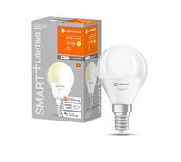 LEDVANCE SMART+ WIFI LED lamp, frosted look, 4.9W, 470lm, round shape (Classic P), E14 base, warm white light at 2700K, dimmable, app or voice control, life of up to 20,000 hours