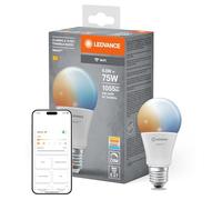LEDVANCE SMART+ WIFI LED lamp, frosted look, 9.5W, 1055lm, classic bulb shape with E27 base, adjustable white light, dimmable, app or voice control, life of up to 20,000 hours
