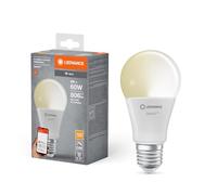 LEDVANCE SMART+ WIFI LED lamp, white frosted look, 9W, 806lm, bulb shape with E27 base, warm white light at 2700K, dimmable, app or voice control, life of up to 20,000 hours