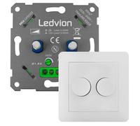 Ledvion - Variateur Double pour Lumieres LED, LED Dimmables 2x 3-100W, Couverture Blanche, à Découpage de Phase, Variateur Rotatif Encastré, Interrupteur Variateur LED