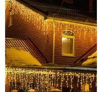 LEDYA Rideau Lumineux Noel Exterieur, 18M 500 LED Guirlande Lumineuse vec 8 Modes et Minuterie, IP44 étanche pour Fenêtre, Balcon, Jardin, Toit, Blanc Chaud