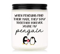 Leebbsin Bougie pingouin pour lui, elle, cadeau d'anniversaire de mariage, cadeau romantique pour petite amie, petit ami, épouse, mari, jolie bougie en cire de soja à la lavande, 200 g