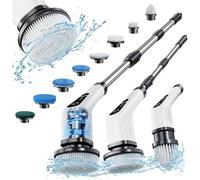 Leebein Brosse de nettoyage électrique, brosse rotative électrique sans fil avec 8 têtes de brosse interchangeables, ensemble balai pour baignoire et carrelage de sol avec manche réglable de 137 cm po