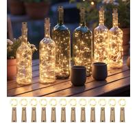 LEECOCO Guirlande lumineuse pour bouteilles de vin - Double capacité de batterie - 2 m - 20 LED - Durée d'éclairage extra longue - Fil de cuivre - Pour Noël, décoration de fête (12 pièces, double
