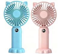Leehui Mini ventilateur portable rechargeable par USB avec 5 vitesses, affichage numérique LED, petit ventilateur de bureau avec base pour la maison, le bureau, la chambre à coucher, les voyages (rose