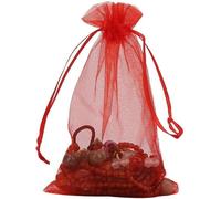 LEEMASING Lot de 100 pochettes à bijoux en organza avec cordon de serrage pour mariage, Saint-Valentin, Halloween, Thanksgiving, Noël (rouge)
