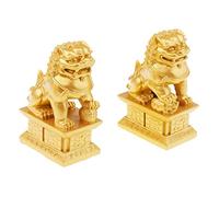 LeeQinersw 2 Pièces Statue Lion Accessoire Décoration Maison Sculpture Résine Porte- Lion Chinois Approprié pour Présent Collection Décoration Bure, Or S