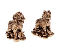 LeeQinersw 2 Pièces Statue Lion Accessoire Décoration Maison Sculpture Résine Porte- Lion Chinois Approprié pour Présent Collection Décoration Bure, Bronze M