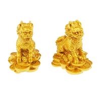 LeeQinersw 2 Pièces Statue Lion Accessoire Décoration Maison Sculpture Résine Porte- Lion Chinois Approprié pour Présent Collection Décoration Bure, Or L