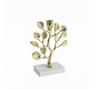 LeeQinersw Bougeoir Décoratif Support de Bougie Candélabre Design Branches et Feuilles en Alliage avec Marbre Aspect Contemporain, Arbre De Vie Doré avec Base en Marbre, Petit