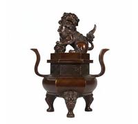 LeeQinersw Brûleur d'Encens en Cuivre Ancien Brûle-Parfum Encensoir Diffuseur Laiton Ornemental Gravures Précises Couvercle Lion Oreilles Couronnées Poignées