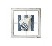 LeeQinersw Cadre Art Mural Décoration Murale Plaque Carrée Tableau Panneau Cadre en Pin avec Motif Central Surélevé et Fond à Lattes Peintes Effet Usé Style, Coquillage Encadré Carré Bleu Et Blanc
