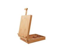 LeeQinersw Chevalet de Table Boîte à Croquis Coffret d'artiste Boîte de Peinture en Hêtre avec Finitions Classiques et Poignée en Cuir Couvercle Chevalet et, Couleur Bois Naturel