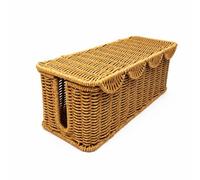 LeeQinersw Coffret Rangement pour Prise Électrique, Boîte De Rangement De Câbles Rectangulaire en Rotin Synthétique avec Trou en U Et Bordure, 31x14x13 Cm
