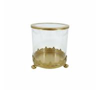 LeeQinersw Contenant pour Bougie Verre Porte-Bougie Support Métal Pieds Décoratifs Vitrine Accessoires Petit Verre Clair Flamme Intégrée à la Scène Décorative, 13.5cm X 15.5cm, Or, 22W513JT-M