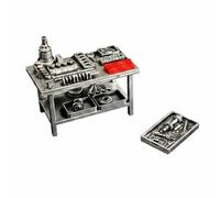 LeeQinersw Établi Moteur Miniature 1/64 Meuble Atelier Garage Accessoire Décor Automobile Table Travaux Mécaniques Résine Robuste Adapté aux Scènes de Ville, Ensemble A