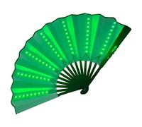 LeeQinersw Éventail Pliant à LED Ventilateur Décoratif Portatif pour Soirée Dansante Accessoire Lumineux Scénique Original Matière Tissu et Bois Adapté pour, Vert