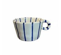 LeeQinersw Mug en Céramique Tasse Gobelet Tasse à Café Décor Peint Main Points et Rayures Caractère Vintage et Moderne Anse Stable pour Tenue Sûre Adapté à Salon Bureau, Bleu, Rayures