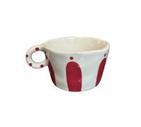LeeQinersw Mug en Céramique Tasse Gobelet Tasse à Café Décor Peint Main Points et Rayures Caractère Vintage et Moderne Anse Stable pour Tenue Sûre Adapté à Salon Bureau, Rouge, Petits Pois