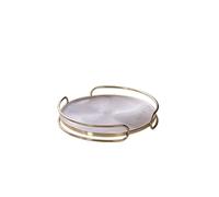 LeeQinersw Plateau Rond de Service en Verre Texturé Brillant Cadre Métallique Sobre Plateau Décoratif avec Poignées pour Boissons Apéritifs Adapté au Salon Table Basse Plan de Toilette 25x25x5cm