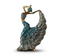 LeeQinersw Sculpture Décorative Figurine Danseuse Femme Statue Résine Ornement Table Embossage Plumes Silhouette Élancée Finition, Vert-Bleu, Moderne, Esthétique Orientale