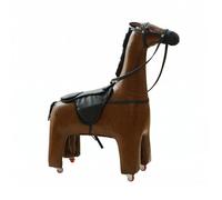 LeeQinersw Tabouret Cheval Ottoman Siège Décoratif Banc Repose-Pieds Cheval à Long Cou avec Détails Similicuir Cadre Bois roulettes Mobile Adapté au Salon Chambre Entrée Bureau Maison, Marron Café