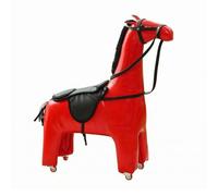 LeeQinersw Tabouret Cheval Ottoman Siège Décoratif Banc Repose-Pieds Cheval à Long Cou avec Détails Similicuir Cadre Bois roulettes Mobile Adapté au Salon Chambre Entrée Bureau Maison, Rouge
