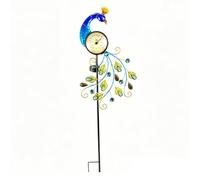LeeQinersw Thermomètre de Jardin Solaire avec Lumière, élégant Thermomètre de Jardin en Métal en Forme de Paon, Hauteur 107 Cm (42 Pouces).