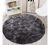 Leesentec Tapis Rond Chambre Tapis Salon Anti Slip Doux Moelleux Tapis Shaggy Tapis de Sol Grand pour Couloir (Noir/Gris, 160cm)