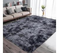 Leesentec Tapis Salon Chambre Doux Tapis Fourrure Decoration Salon Antidérapant Moelleux Tapis de Salon Moderne Shaggy Tapis de Sol Grand (Noir Gris, 160 * 230cm)